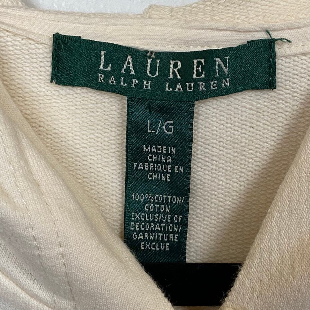 Lauren Ralph Lauren Women's Ivory Snowflake Sparkle Embroidered Hoodie Large - Picture 10 of 10